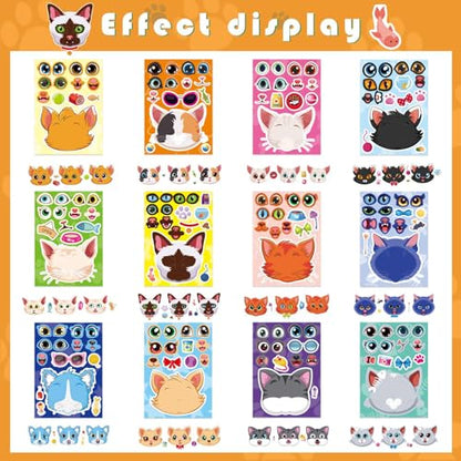 Cats Stickers for Kids, Make a Cat Face Stickers, Animal Stickers | 24 Sheets Make You Own Cats Stickers, Birthday Gift Party Favors Supplies Teacher Art Craft, Games School Activity Reward - style: Cats Stickers