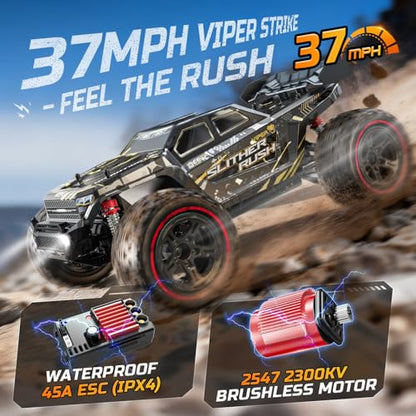 DEERC 1:10 Fast Brushless RC Car for Adults, 60+ KMH, 2 x 3S Batteries | High Speed 4WD Off-Road Remote Control Truck with & Extra Swing Arms, Hobby Grade Racing Car, RC Crawler Gift, 209E