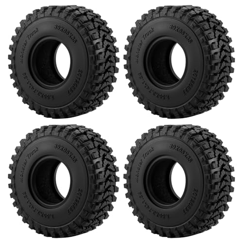 4PCS 1.55" Soft Rubber Wheel Tires 1.55 inch Mud Wheel Tyre All Terrain Crawler Rubber Tires with Foam Insert for 1/10 RC Crawler Car Axial 90069 TF2 D90 CC01 LC70 Tamiya MST JIMNY UTB18