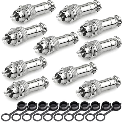 Clyxgs 4-Core Aviation Plug Connector Male Female 12mm Panel Mount Metal Wire Adapter Waterproof Cap 10PCS - style: GX12-4-10