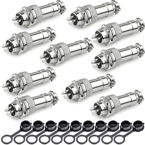 Clyxgs 4-Core Aviation Plug Connector Male Female 12mm Panel Mount Metal Wire Adapter Waterproof Cap 10PCS - style: GX12-4-10