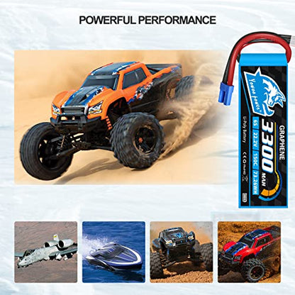Yowoo 6S 22.2V 3300mAh 150C Graphene LiPo Battery EC5 | Fits Align Trex 500-550, Goblin 500/630, Gaui Helis, RC Cars, Boats, Trucks and Quadcopters