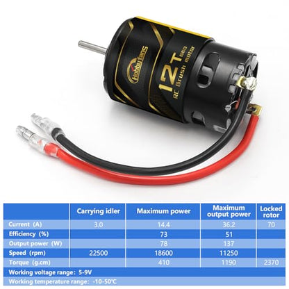 550 12T Brushed Motor and 60A Waterproof Brushed ESC Electronic Speed Controller for Axial RC4WD Cross HPI Mist GMADE D90 D110 TF2 SCX10 1/10 Remote Control Car Truck (Red) - color: Red
