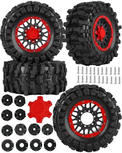 12mm/14mm/17mm RC Truck Wheel Tires for 1/10 Rustler Stampede Hoss,Granite Vorteks Big Rock,Axia 1 L0si Red cat Rc 4wd,Hard Plastic RC Truck Tires,RC Monster Truck Car Wheels,4PCS Red&Black - color: Red&black