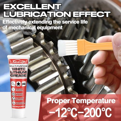 AstraVox White Lithium Grease, Multi-Purpose Lubricant Lithium Grease | with Brush for Hinges, Bearings, Gears, and Garage Doors, Ideal for Automotive, Marine, Industrial, and Household Use (1)