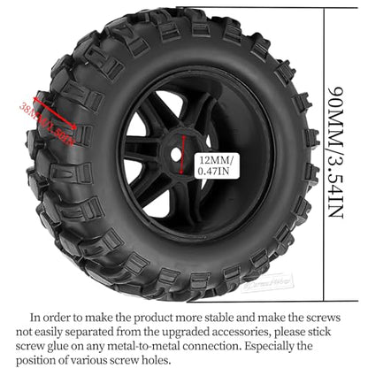 RC Wheels and Tires Off-Road Buggy Tires for 1/12 1/14 1/16 RC Off Road Monster Truck E-REVO Summit REDCAT HPI SAVAGEGT-2XS Volcano-16,1/12 1/14 1/16 Wheels Tires Set Pre-glued,Black - color: Black(4pcs)