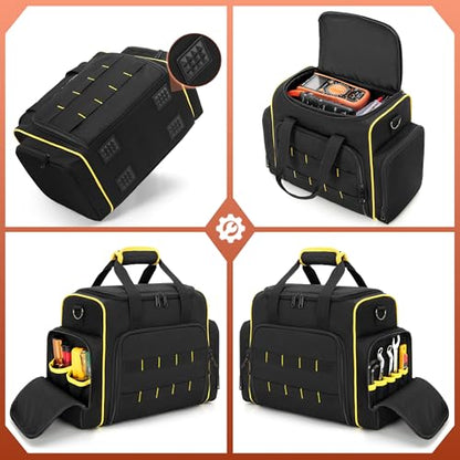 Marscamd Tool Bag with 3 Removable Cases, 2 Layers Tool Tote for Hand Tools | with Front Molle Straps & Detachable Shoulder Strap, Black with Yellow Binding - color: Black with Yellow Binding