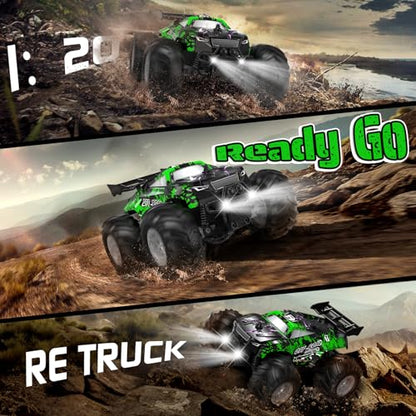 All-Terrain Remote Control Car for Boys Christmas Rechargeable Green | Monster Rc Truck with LED, 1:20 10KM/H, 2 Motors, 2.4GHZ, Speed Friendly, Sturdy Rc Cars for Christmas Kids 6+, Beginner - color: Green