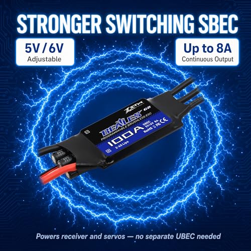 ZTW Beatles G2 100A ESC 2-6S Built-in Switching BEC 5V/6V 8A Brushless Speed Control for RC Airplane Aircraft Fixed-Wing - size: 100A
