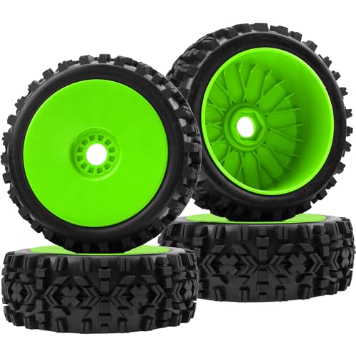 ShareGoo RC Hobby OD 4.72" 1/8 Scale RC Buggy Wheels & Rubber Tires 17mm Hex Rims Compatible with Arrma Typhon 3S 6S Kyosho Losi 8IGHT Traxxas Redcat HSP HPI 1/8 Scale Off Road Car Buggy (Green) - color: Green