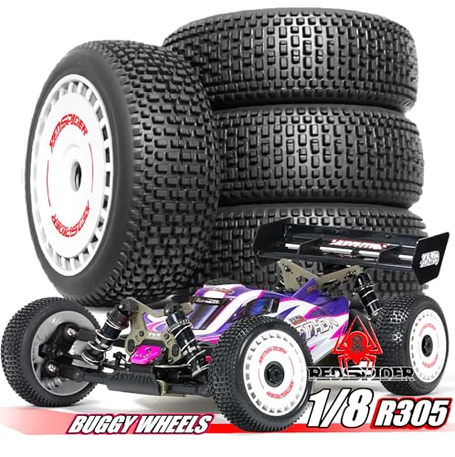 STMU OD 4.65inch 1/8 RC Buggy Rubber Tires Tyre w/Plastic Rim 17mm Hex Compatible with ArrmaTyphon 4WD ARA8306 ARA8606V5 Kyosho Exceed RC Traxxas Redcat HSP HPI 1/8 Scale Off Road Car Buggy (White)