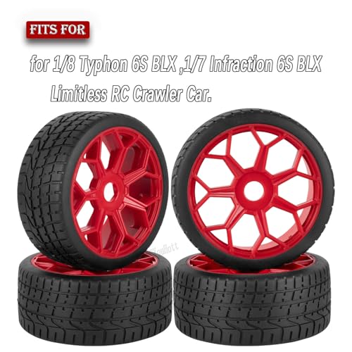 RC Wheels Tires for 1/8 Typhon 6S BLX,1/7 Infraction 6S BLX,Limitless,RC Highway Tires Wheels Soft Tires Truck Tire Highway Tires,Red - color: Red - (Rc Wheels Tires)