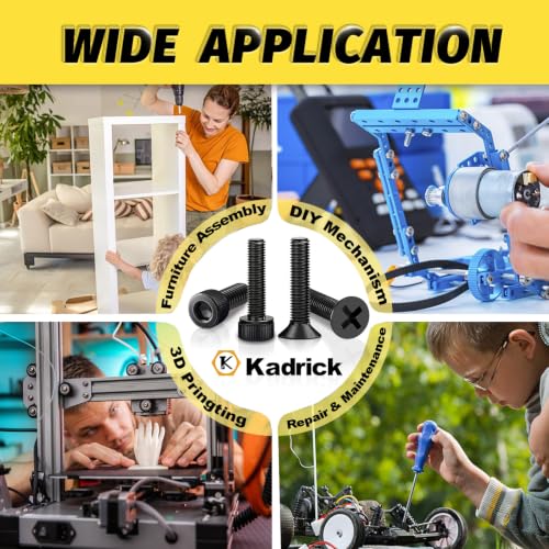 Kadrick 2440PCS M3 Screws Assortment,Hex Socket Cap & Countersunk M3 Screws | M3 Bolts With Nuts,Flat & Lock Washerss, Length From 4-35mm,Class 12.9 & 4.8 Alloy Steel,Black Zinc Plated - size: M3 2440Pcs 4-35mm