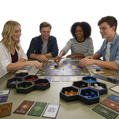 Magnetic Hex Board Game Trays, Modular Stackable Token Dice Trays (7-Pack) | Built-in Magnets, Flexible Combination, Stackable For Storage, Token & Dice Organizer, 7 Colors, Modular Design