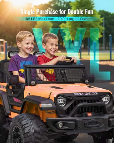 Blitzshark 24V MAX Ride-on Truck 2 Seater, 4WD Kids Electric Vehicle | XXL Battery Powered Car, with 480W Ultra Powerful Motor, 7AH Battery, Remote Control, Full-Metal Suspension& Sticker, Golden - color: Golden