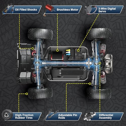 Contixo 1:16 Fast Remote Control Car, HC1 RC Truck with Brushless Motor, 39KMH 4x4 Offroad, Metal Oil-Filled Shocks, All-Terrain 2.4GHz RC Crawler for Adults & Boys