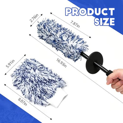 wuyaoyao 2PCS Microfiber Wheel Brush Set, Car Wheel Cleaning Brush with Car Wash Mitt, Soft Rim Cleaner Wash Brushes, Non Scratch & Highly Water Absorption, Automotive Cleaning Supplies (Blue, 2 PCS) - color: Blue, 2 PCS