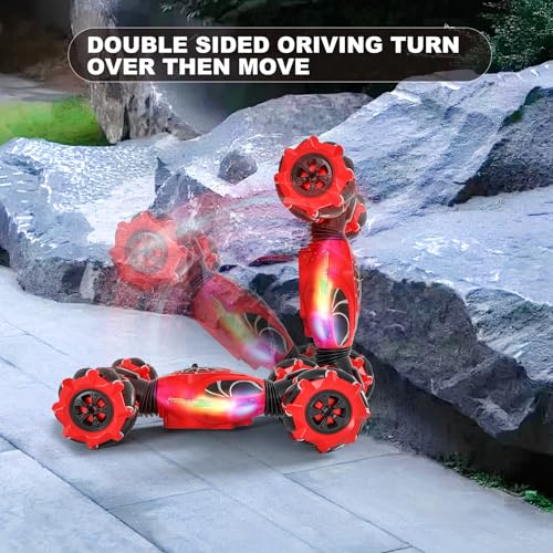 Gesture RC Car Red,1:24 High Speed 4WD Transform Stunt Car with Gesture & Remote Control, 360° Rotation Drift Vehicle with LED Lights Music, Racing Toy Cars Gift for Boys Girls Age 6-12 - style: 1:24 Red Spider
