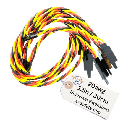 BackBayRC - 12in 20awg Male/Female w/Clip Universal Servo Extension - 5 Pack - style: 12in Male/Female Extension w/ Safety Clip