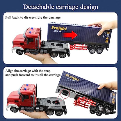 Mostop RC Semi Truck with Trailer - 22.5 Inch Remote Control Semi Truck Toy for Kids, 1:24 Scale Container Truck with 2 Batteries, Carrier Van Transport Vehicle with LED Light & Music,Great Gift