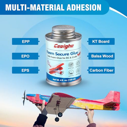 4 OZ Foam Glue with Brush Cap for RC Airplanes Repair Assembly | Foam Safe Adhesive for Precise Bonding Repair on EPO, EPP, EPS, KT Board Model Aircraft & Crafts
