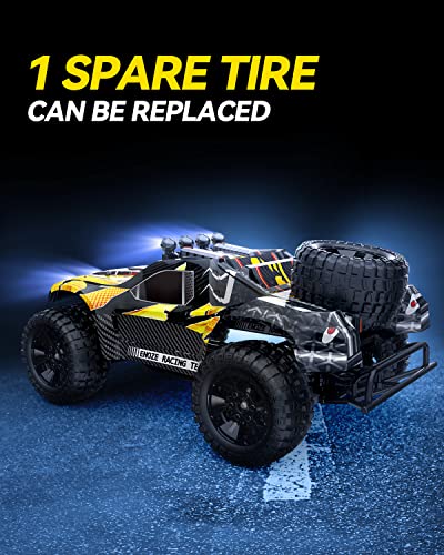 DEERC 9201E 1:10 RC Truck for Adults & Boys, 48 KPH 4WD Short Course RC Car | Functional Spare Tire, LED Lights, Metal Dog Bone, 2 Batteries, 40 Min, Hobby Grade All Terrain Remote Control Truck