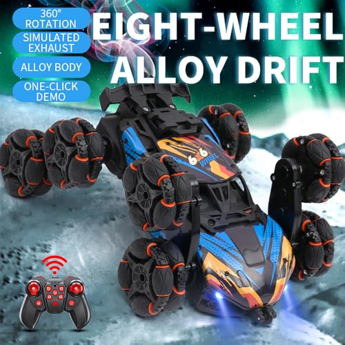 Remote Control Car, Gesture Sensing RC Stunt Car, 8WD Transform Cars Climbing Toys with Spary and Light, 360° Rotating, 2.4GHz 8 Wheels RC Cars with 2 Batteries (Purple) - color: Purple, size: 2 Batteries