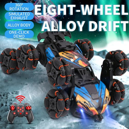 Remote Control Car, Gesture Sensing RC Stunt Car, 8WD Transform Cars Climbing Toys with Spary and Light, 360° Rotating, 2.4GHz 8 Wheels RC Cars with 2 Batteries (Purple) - color: Purple, size: 2 Batteries