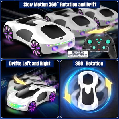 HuiJuKeJi Gesture Sensing RC Stunt Car with USB Charging Dock, 360° Rotate Drift Car, 2.4GHz Dual Remote Control, Cool Spray Mist & LED Lights, Birthday Gift for Kids Boys Girls Age 6-12