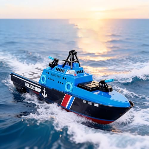 22" Inch 56CM Remote Controlled Warship Battleship Aircraft Carrier 15km/h 2.4G 8WD RC Boat Spaying Water LED Walk On Water Lakes Pools for 14Y+ Blue (2 Water-Cannons ,1 Shooting &1 No-Shooting)