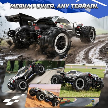 DEERC Brushless Fast RC Cars for Adults, 55KM/H, Compatible with 3S Battery | 1:18 Off-Road RC Truck, All Terrain 4x4 Racing Mecha Car, 50 Mins, Waterproof Remote Control Monster Truck, 308E