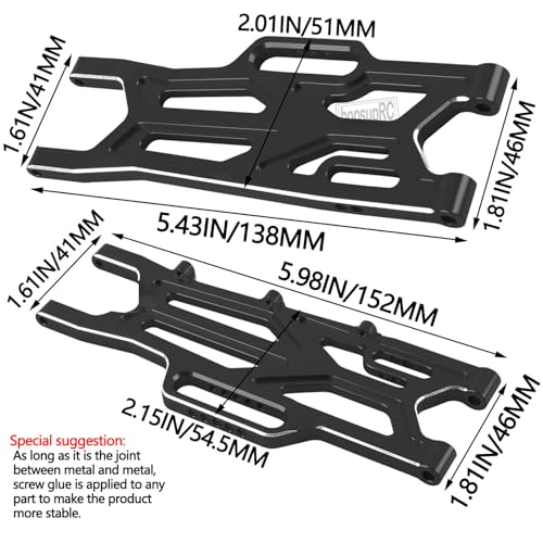 RC Aluminum Suspension Arms Set&Hubs Caster Blocks&Front Steering Block Knuckles&Rear Hubs Upgrades Parts for 1/10 Kraton/Outcast V2 4S BLX,Front Rear Suspension Arms Hops Up,Black - color: Black(for 1/10)