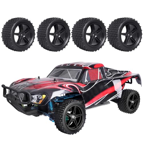 4Pcs Hobbyfire 12mm Hex RC Wheels and Tires All-Terrain 85mm/3.34" RC Rubber Tires, Universal Fit for 1/10 RC Off-Road Buggy - Compatible with Redcat, HPI, HSP, Kyosho (Non-Glued)
