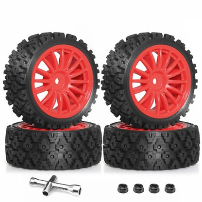 1/10 RC Wheels and Tires，70mm On Road Rubber Tires， for HPI Ken Block's Tamiya XV01 TT01 TT02B Kyosho FAZER MK2 Lc Racing PTG HSP RGT RC 3RACING D5 1/10 RC Rally Car (Red) - color: Red