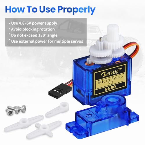 SG90 9g Micro Servo Motors, 3-Pack | 4.8-6V micro servos with 180° travel for RC planes, cars, boats, robots and lightweight motion-control projects.