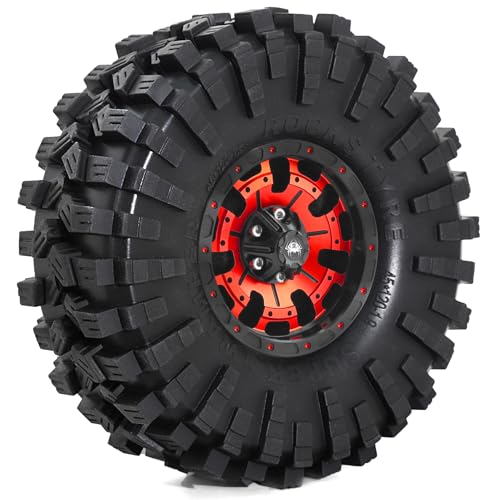 REDSPIDER Aluminum 1.9 Beadlock Wheels and Tires Set（4PCS）1.9 Wheels All Terrain Tires OD 4.72''.for 1/10 Scale Rock Crawler Car Axial SCX10 SCX10 II III 90047 D90 TF2 Tamiya CC01 TRX4 TRX6 (Red) - color: Red