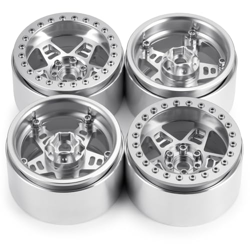 4Pcs Metal 2.2" Beadlock Wheel Rim Set 35mm, Silver | Upgrade Parts, For 1/10 Axial SCX10 90046 TRX4 D90, RC Crawler Car - color: Silver