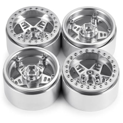 4Pcs Metal 2.2" Beadlock Wheel Rim Set 35mm, Silver | Upgrade Parts, For 1/10 Axial SCX10 90046 TRX4 D90, RC Crawler Car - color: Silver