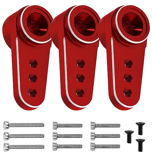 3Pack Aluminum 15T Servo Arm RC Mini Servo Horns Compatible with Emax ES08MA Servo Fit for Axial SCX24 1/24 RC Crawler (Red) - color: Red