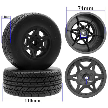 Not-Glued 4-Pack RC Short Course Truck Wheels & Tires w/Foam Inserts OD110mm Compatible with Losi Tenacity Traxxas Arrma HPI Redcat Blackout 1/10 RC Short Course,6-Spoke