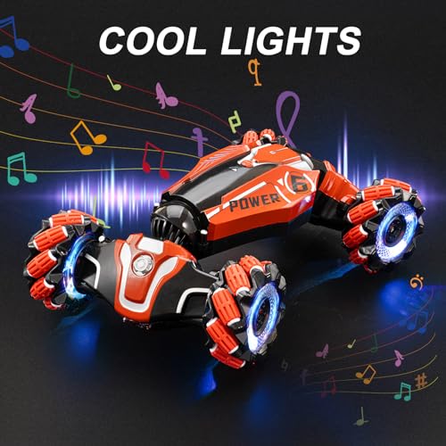 Gesture Sensing RC Stunt car, Rc Vehicle for Kids 4-12 Old Presents | 4WD Drive Watch Sensing rc car ,Bidirectional Drifting Off-road Vehicle with music and lights RC Toys for boys - color: Deep Red