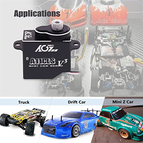 AGFRC Mini-Z Car 0.05Sec RC Micro Drifting Servo (A11CLS V3 Black) | 1.4kg Torque, Titanium Gear, Coreless Motor, Programmable, Fits Mini-Z, 1/24-1/28 Scale RC Cars. 20x21x11.3mm, 11g - style: A11CLS V3 Black
