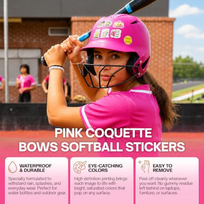Premium 200 Pcs Pink Coquette Softball Stickers, Waterproof Vinyl | 200 Unique Designs Softball Sticker for Water Bottles, Laptops, Phone Cases, Journals, Scrapbooks, Softball Gifts & Girls - color: Pink Coquette Softball Stickers, size: 200 Pcs