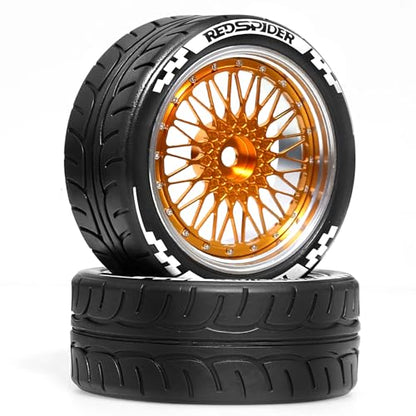 4PCS/Set 64mm Rubber Tires & Aluminum Alloy Wheels Rims Replacement Part for 1/10 RC On-Road Touring Car Racing Car (Gold) - color: Gold