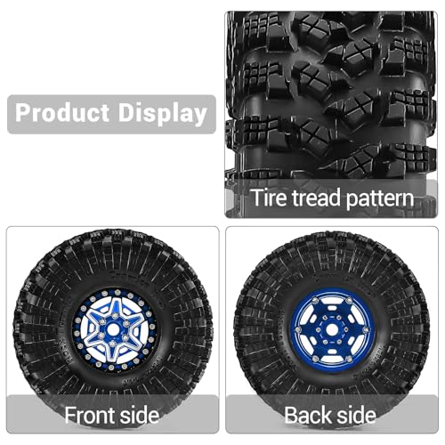 1.9" Alloy Wheels and Rubber Tires 4-Pack, for TRX4, SCX10, SCX10 III, 90046, D90 and Other Popular RC Crawler Models (blue) - color: Blue+W tires