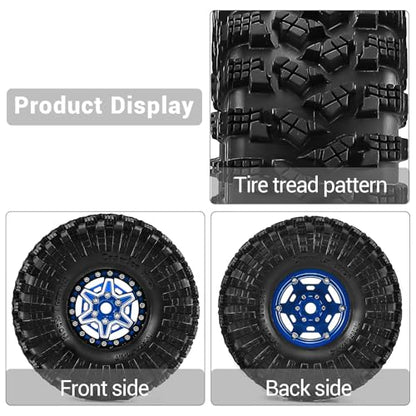 1.9" Alloy Wheels and Rubber Tires 4-Pack, for TRX4, SCX10, SCX10 III, 90046, D90 and Other Popular RC Crawler Models (blue) - color: Blue+W tires