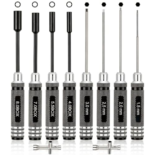 10 Pack RC Hex Driver Tool Kit Hexagon Screw Drivers & Nut Drivers Set 1.5mm 2.0mm 2.5mm 3.0mm Hex Driver 4.0mm 5.5mm 7mm 8mm Nut Driver Cross Wrench RC Tools