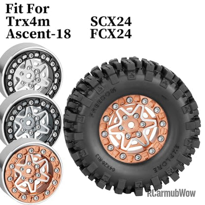 1.3 Beadlock Aluminum Alloy Wheels Rims & Tires Set with Foam Inserts for 1/18 TRX4M Ascent-18 1/24 SCX24 FCX24 RC Crawler Upgrade Parts,RCarmubWow 1.3 rc Wheels and Tires,4pcs,Brown - color: Brown(4pcs)