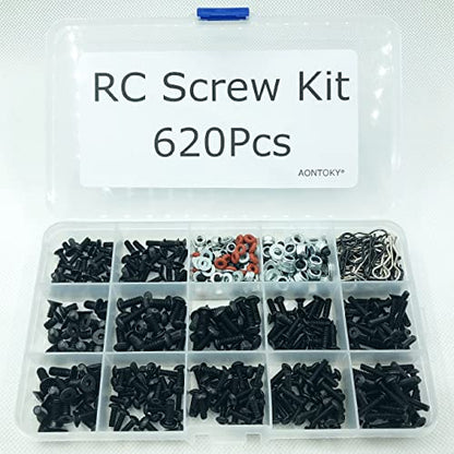 620Pcs RC Screw Kit Screws Assortment Set M3 M4 Hex Nut Shell Buckle RC Repair Tool Kit Hardware Fastener for 1/8 1/10 1/12 1/16 Scale RC Cars Truck Crawler DIY Parts
