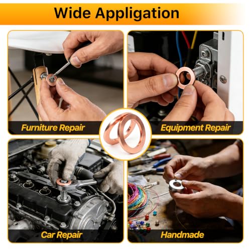 120PCS Crush Washer Oil Drain Plug, Aluminum & Copper Crush Washer | 12 Sizes Oil Drain Plug Gasket Assortment Kit for Automotive, Motorcycles, Marine and Mechanical Use (M10 M12 M14 M16 M18) - size: 120PCS(M10-M18)